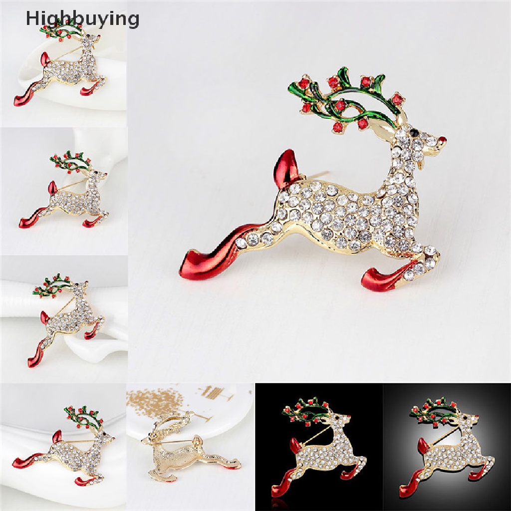 Hbid 1X Baru Berlian Imitasi Kristal Natal Rusa Bros Pin Brooch Hadiah Xmas Nada Emas Glory