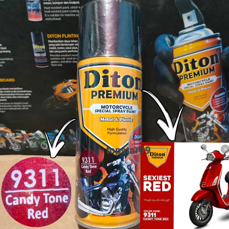 Pilok Pylok Pilox Cat DITON Premium Merah Candy Tone/Candy Tone Red (9311) 400cc.Tahan Bensin.Cepat Kering