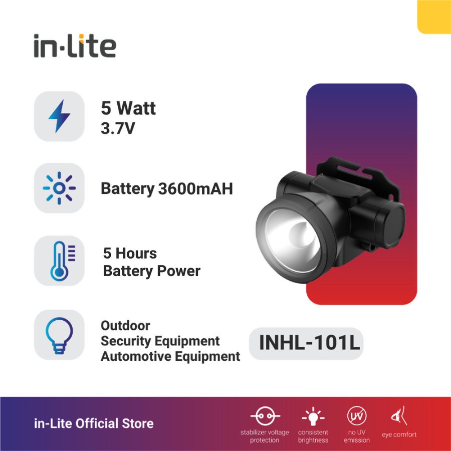 Inlite Senter Kepala / Rechargeable Head Lamp 3 Watt - Putih
