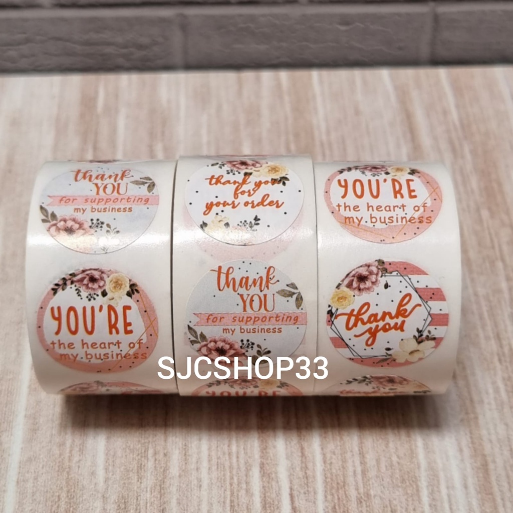 1 roll isi 500 pcs sticker label thank you for order set ukuran 2,5cm