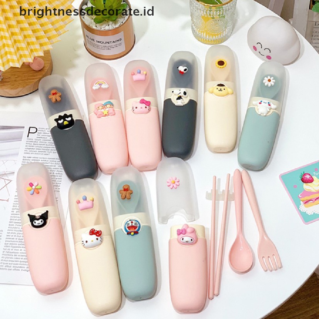 [Birth] 3pcs Kawaii Cutlery Kartun Portable Cutlery Set Sumpit Siswa Sendok Garpu [ID]