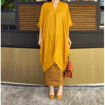 COD baju kondangan wanita / Blouse kaftan / hanya atasan - Kuning Tua