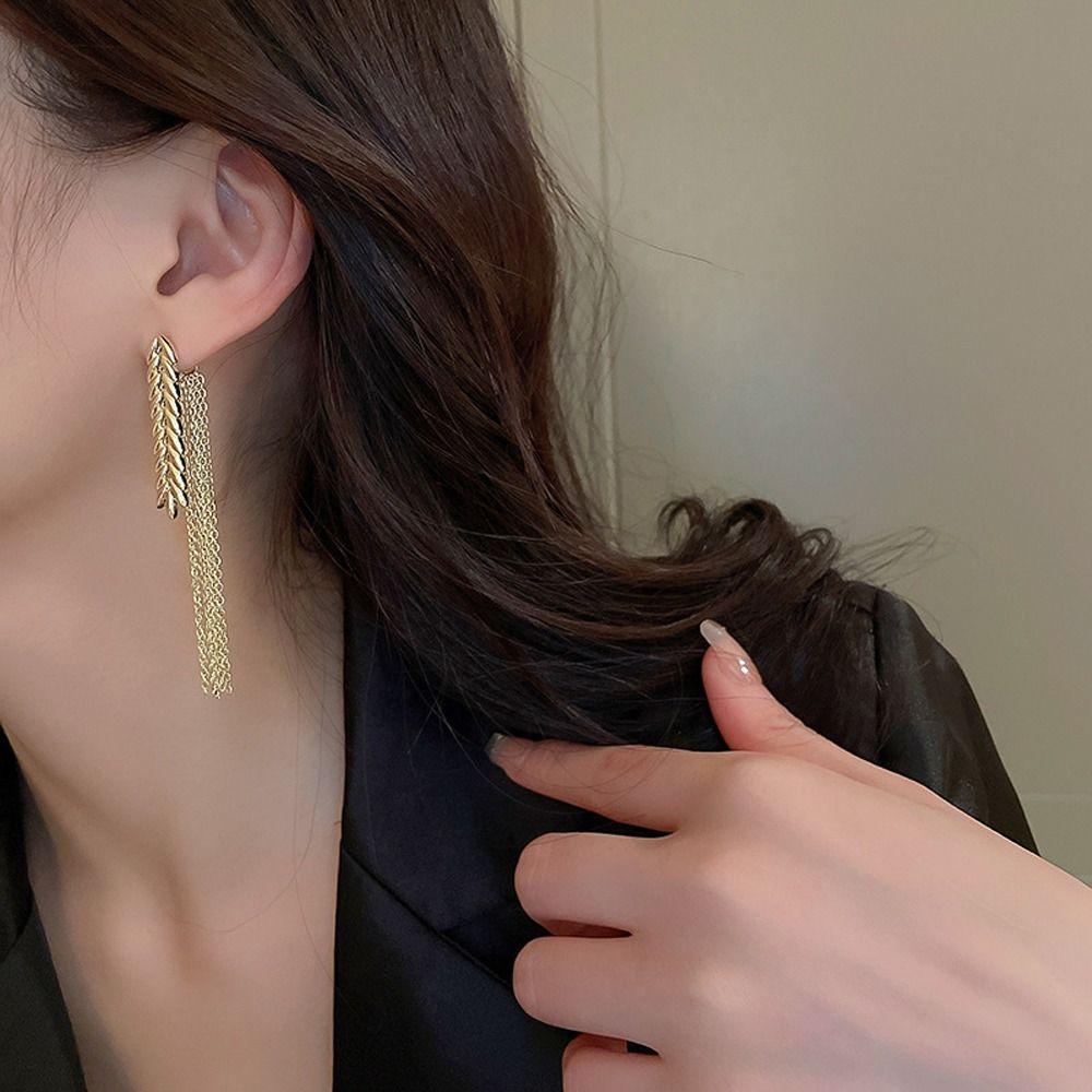 Needway   Wanita Anting Elegan Manis Sederhana Gandum Fringe Rumbai Fashion Perhiasan Gadis Hadiah Temperamen Drop Anting-Anting Gaya Korea Menjuntai Anting-Anting