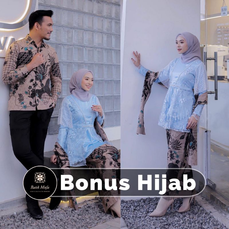 Kebaya batik couple ANESYA Blue (GRATIS HIJAB) | KEBAYA MODERN Kebaya wisuda kebaya lamaran tunangan