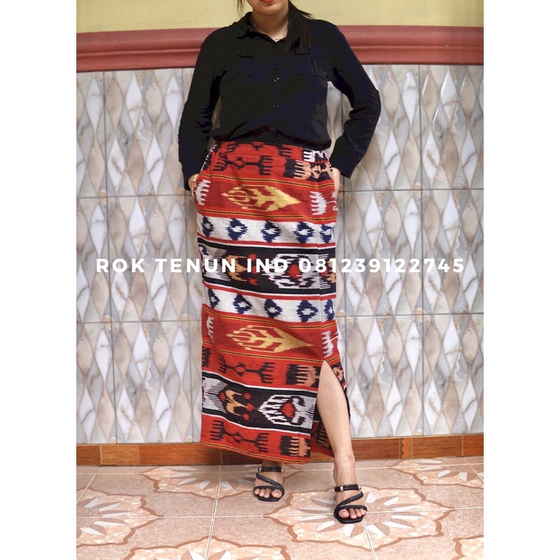Rok Tenun Premium Grade A Kain Tebal - Rok Tenun Pinggang Karet- Rok Pesta Wanita Casual - Rok Tenun