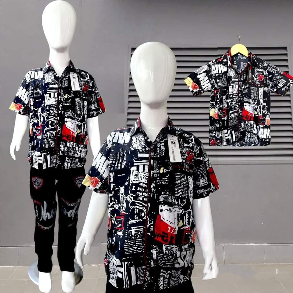 Setelan Kemeja printing motif kekinian usia 1 sampai 12 tahun// setelan kemeja nak laki-laki// kemeja nak/kemeja murah// kemeja printing