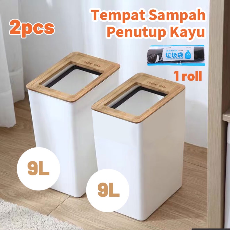 Affordable Pack 2pcs Tempat sampah dengan penutup Tempat sampah dapur dan kamar mandi Tekan tipe Shake