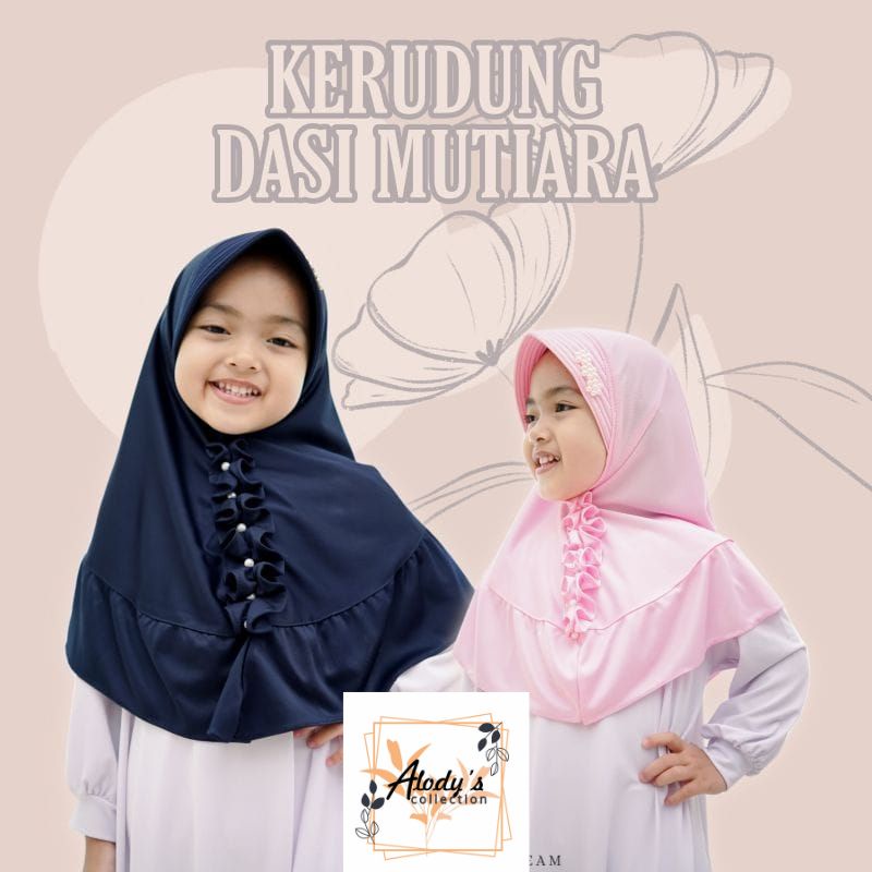 Jilbab Anak Kriwil Depan Variasi Dasi Mutiara Usia 3-6 Tahun Bahan Jersey Terbaru Termurah / Alody's