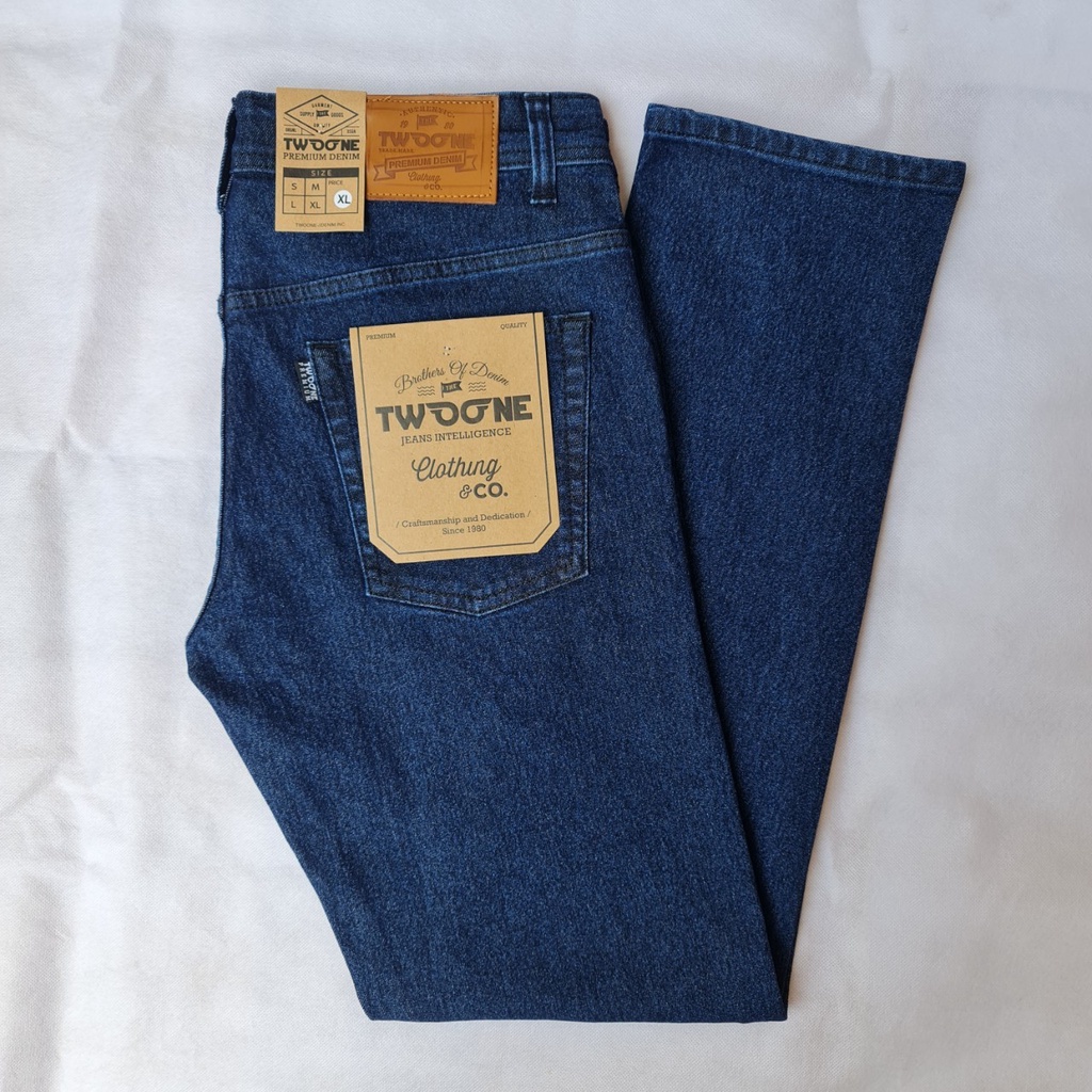 TWO ONE - Celana Jeans Pria Panjang Slim Fit Denim Stretch Biowash Polos