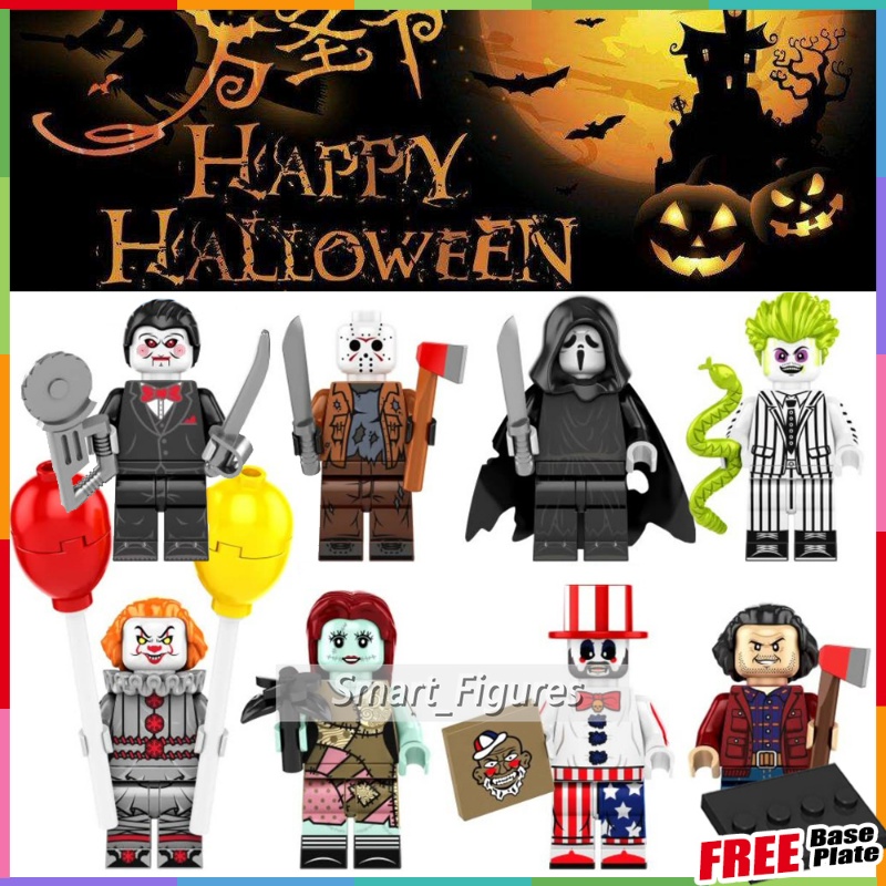 Halloween Minifigures Bily Sally Pennywise Beetlejuice Jack Torrance Jason Voorhees Mini Angka Mainan Anak Hadiah