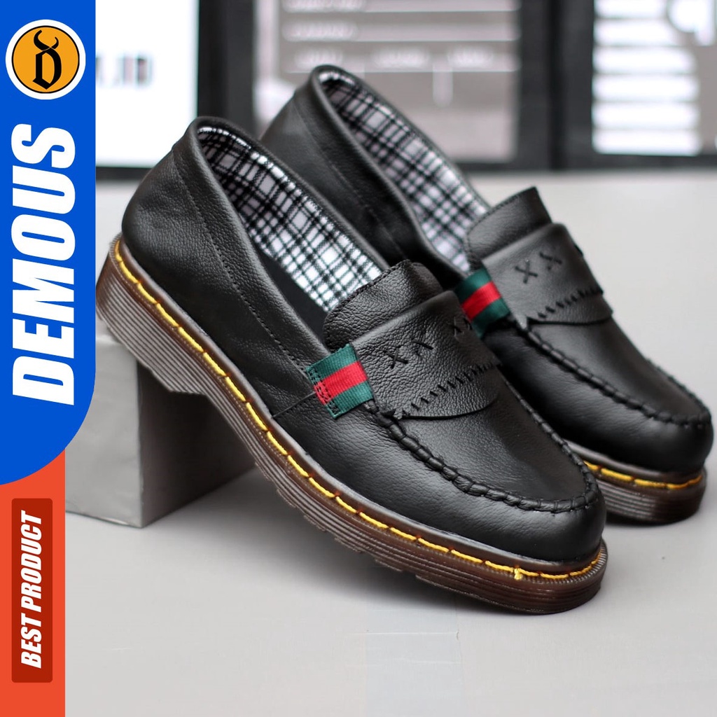 DEMOUS Dumble - Sepatu Loafers Docmart Formal Casual Kulit Asli Kerja Pria Hitam