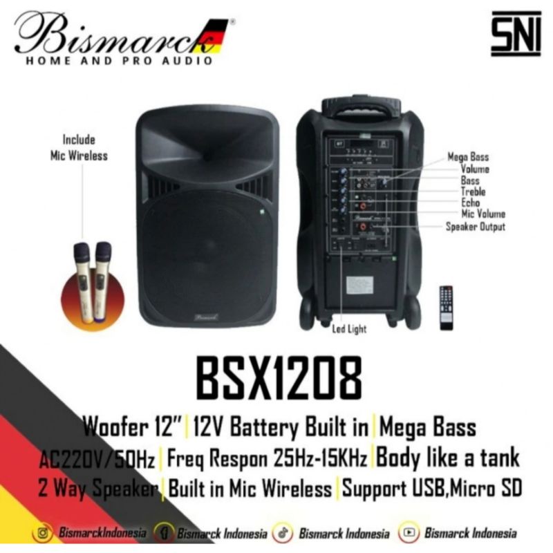 DISTRIBUTOR SPEAKER PORTABLE BLUETOOTH BISMARCK BSX1208 12 INCH