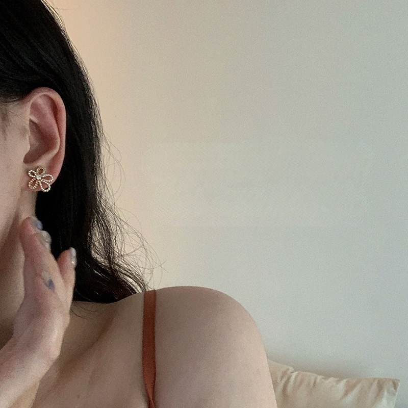 S925 Perak Disepuh Mutiara Zirkon Bunga Anting Ear Studs Untuk Wanita Gadis Fashion Perhiasan