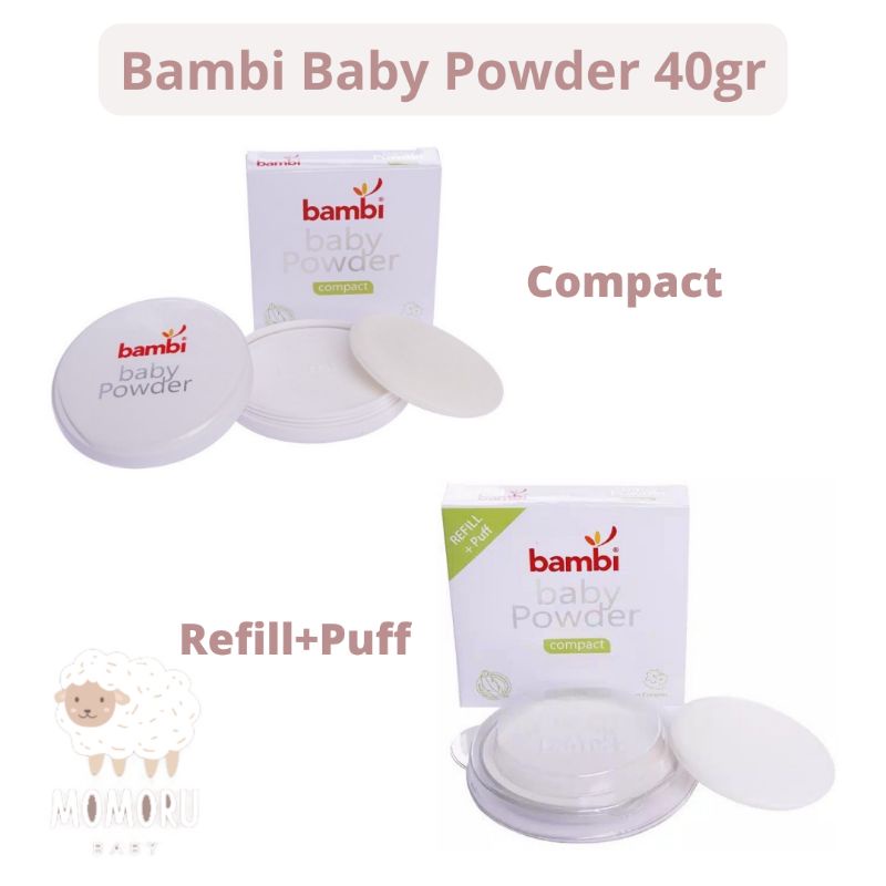 Bambi Baby Powder Compact Refill + Puff 40gr Bedak Padat Bayi Kulit Normal Sensitif