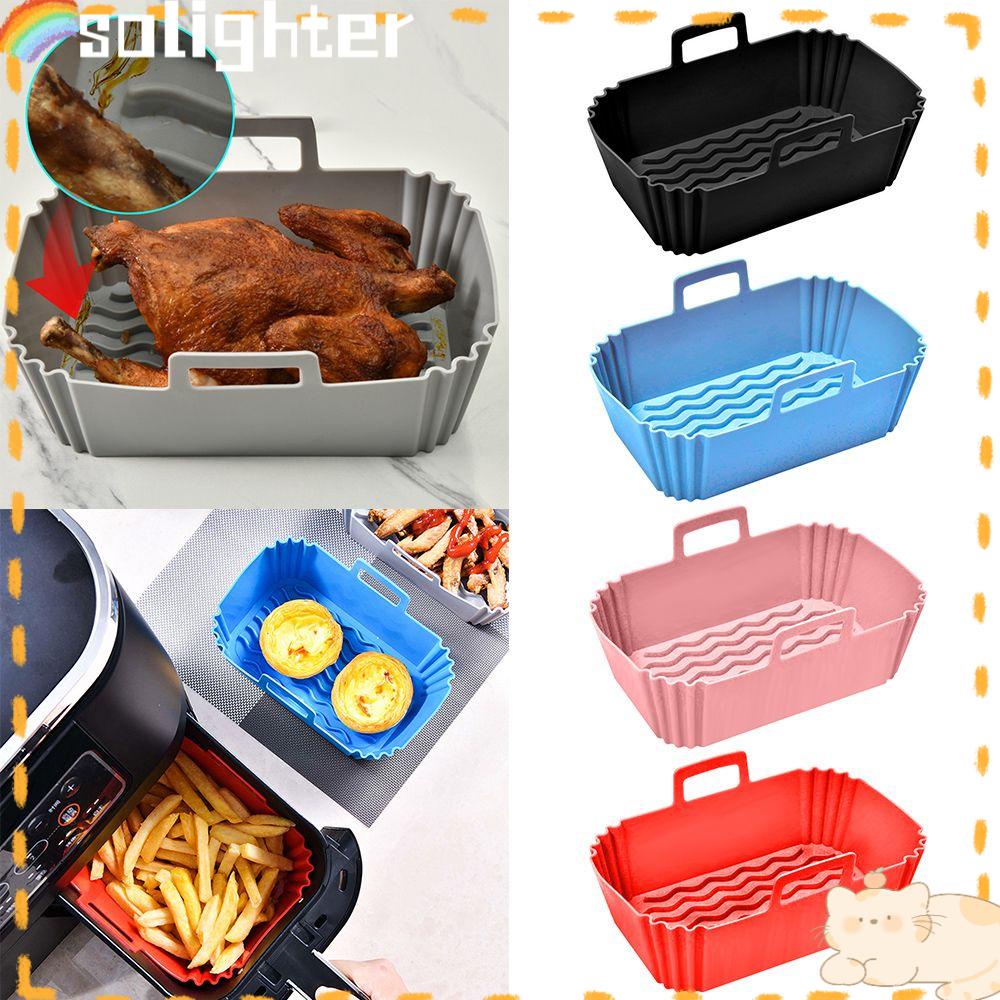 Solighter Persegi Panjang Silikon Panci Lembut Masak Pizza Piring AirFryer Aksesoris Baking Basket