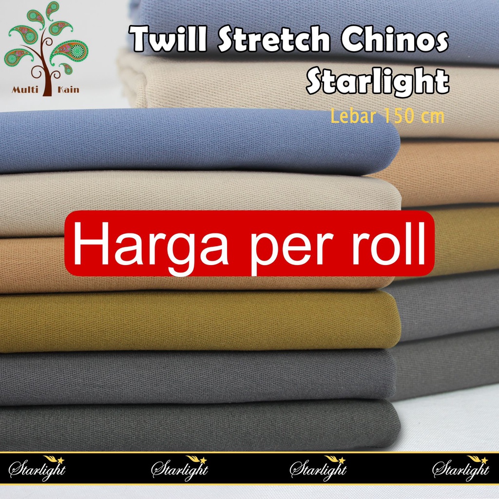 Bahan Kain chinos merk starlight Katun Sweding Twill Stretch Garment Quality 1 Roll 50Yard