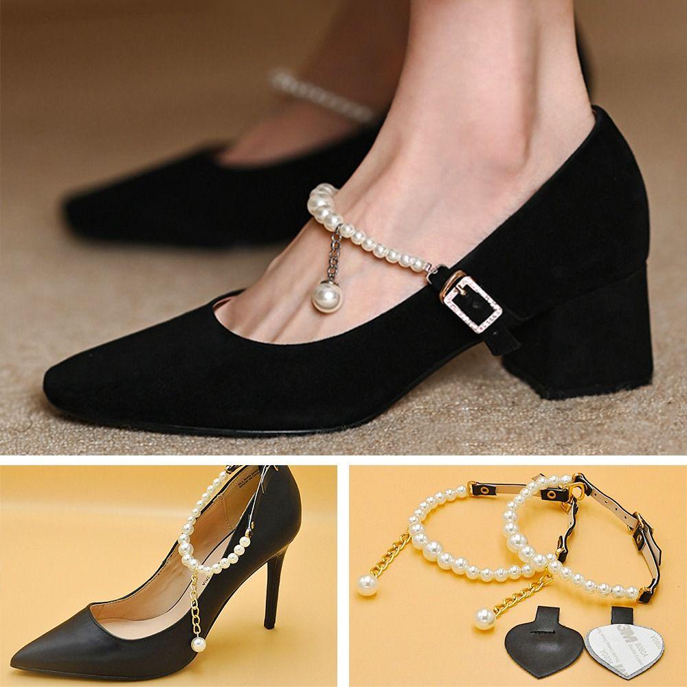 PINEAPPLE 1 Pair Women High-heeled Shoes Straps Anti-skid Adjustable Pearl Chain Anklets