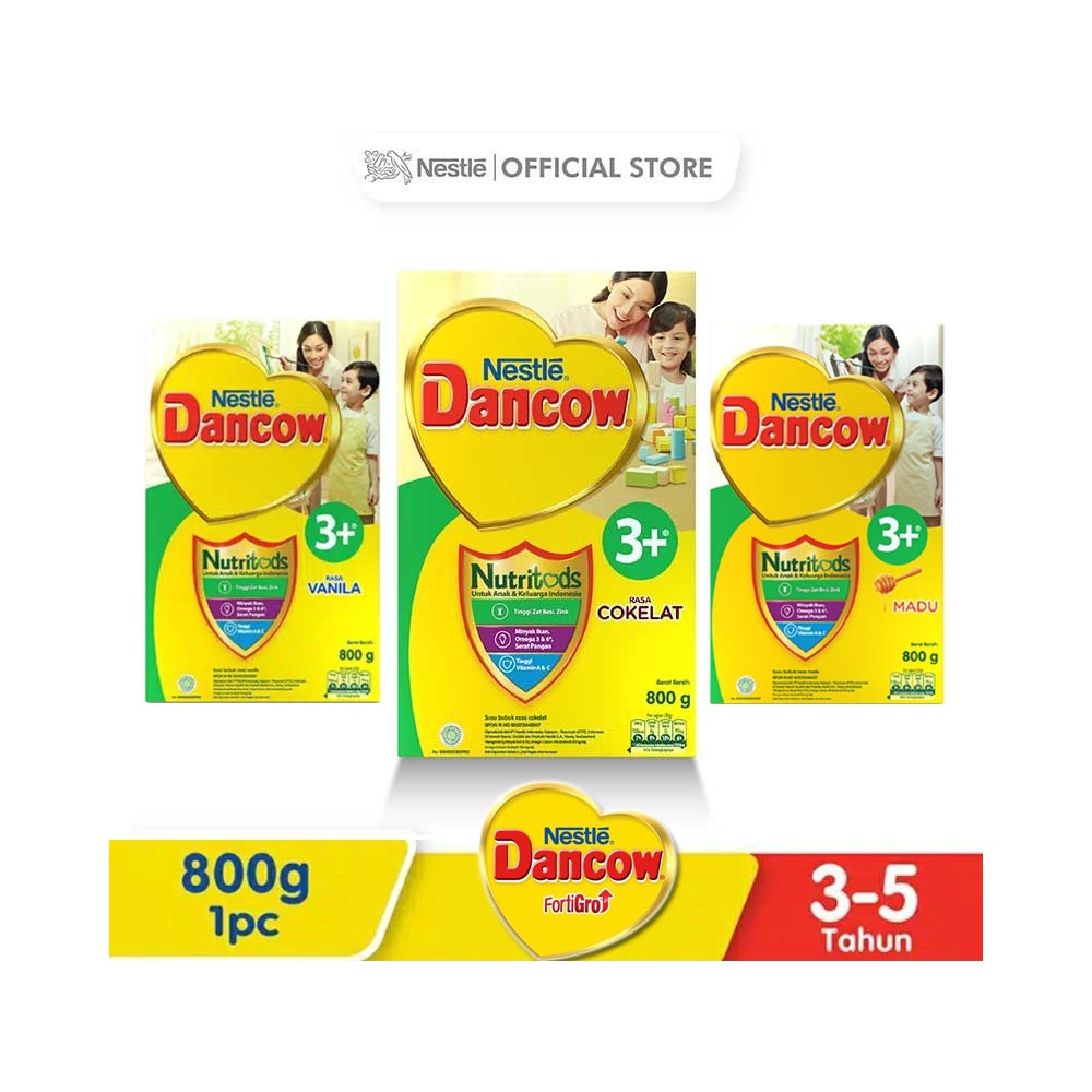 Nestle Dancow 3+ dengan Nutritods Susu Pertumbuhan 3-5 Tahun Box 800 g | Vanila Madu Coklat
