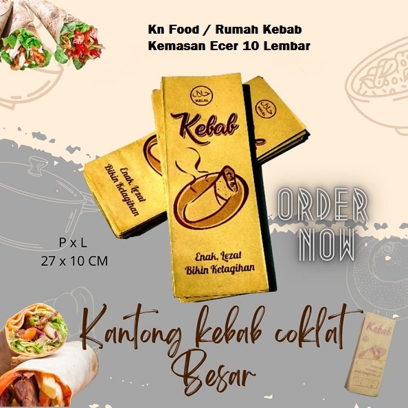 

Kemasan Kantong Kebab Coklat BESAR Ecer 10 Lembar satuan uk27x9