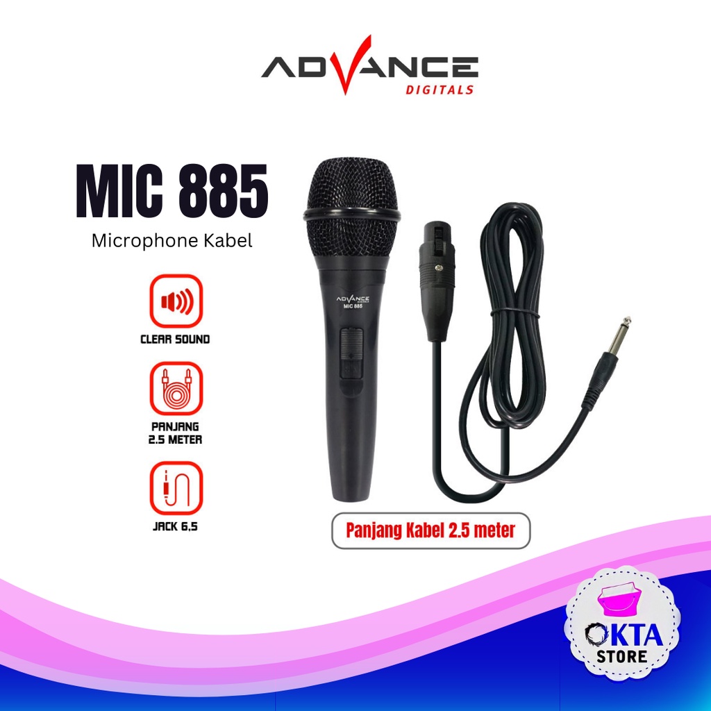 Advance MIC 885 Professional Dynamic Microphone Kabel 2.5M Black