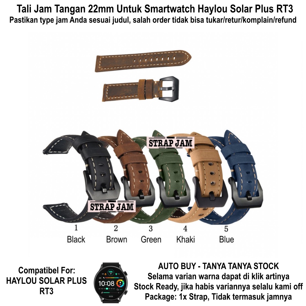 Crazy Horse Leather Strap Haylou Solar Plus RT3 - Tali Jam Tangan 22mm Kulit