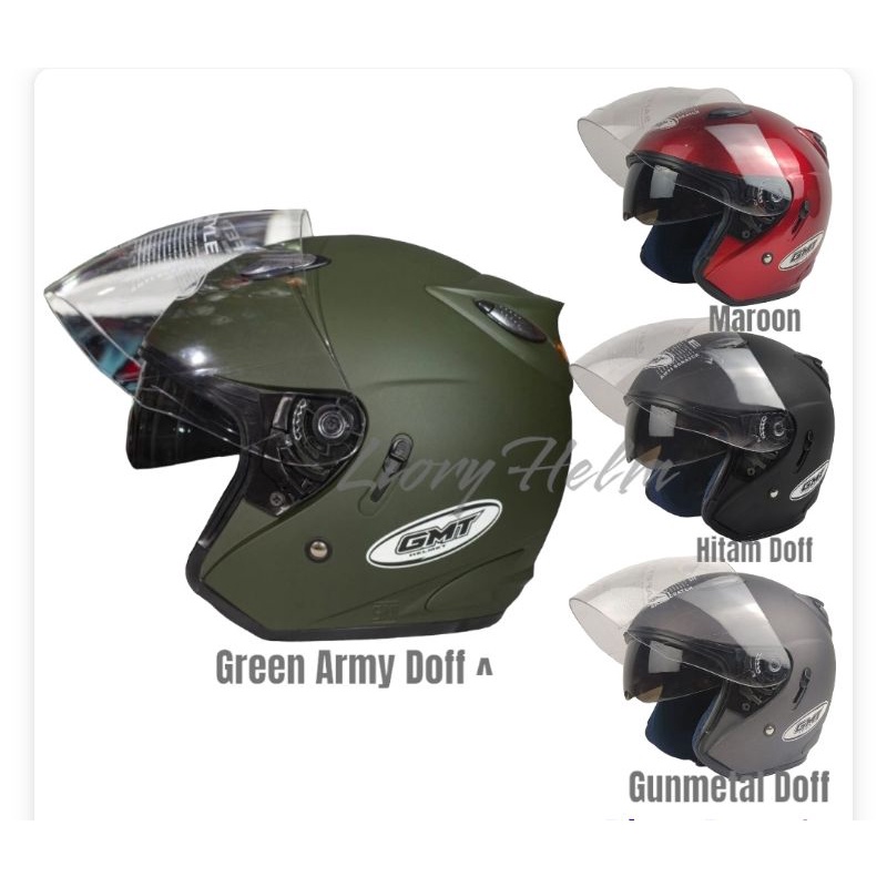 Helm Sepeda Motor Half Face Double Visor GMT Original/Helm Pria Wanita/Helm SNI/Helm Murah Army Doff