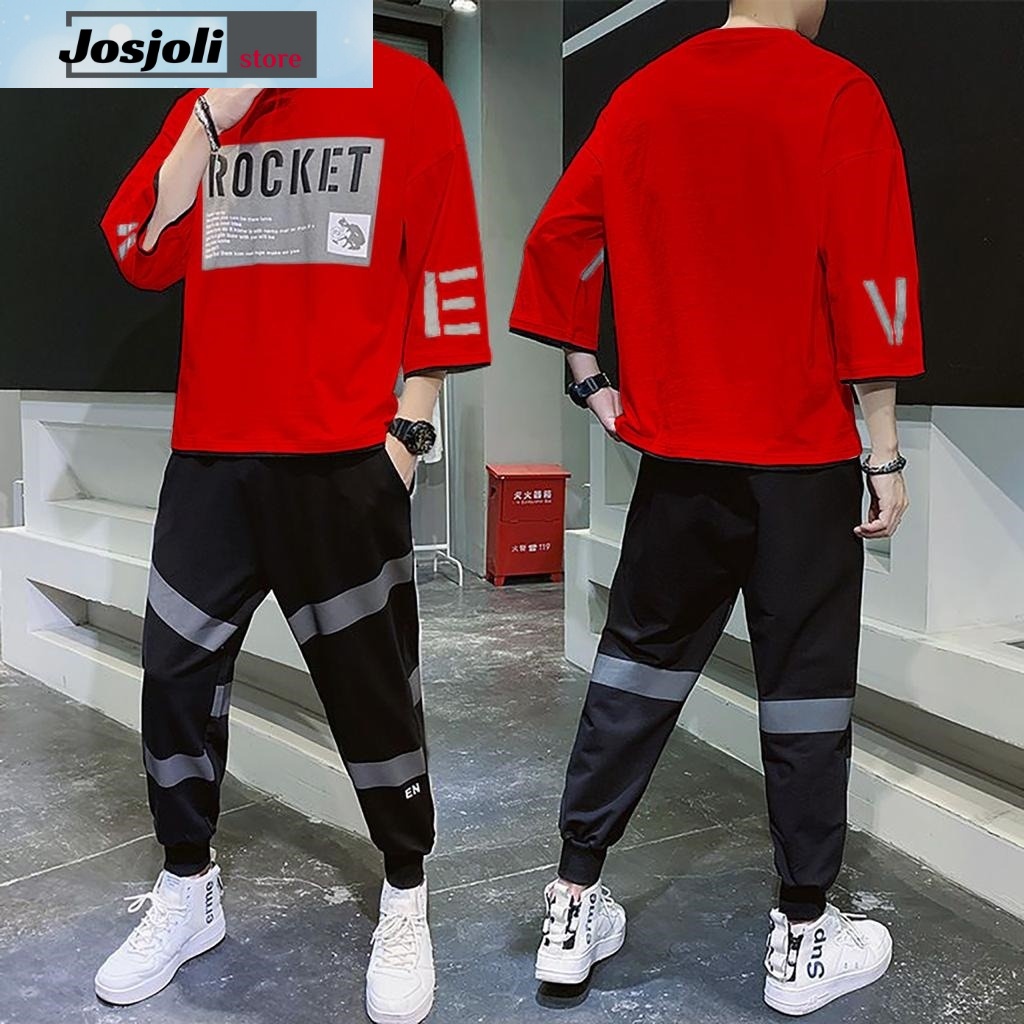 JOSJOLI_STORE/Stelan Oversize Rocket/Satu Stel Atasan dan Bawahan Pria Dewaa/Fit to L