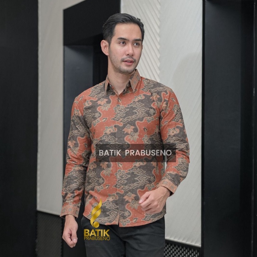PRASMANA Batik PRABUSENO Original 100% Katun Asli Pria Lengan Panjang Printing Kemeja Formal Kantor 