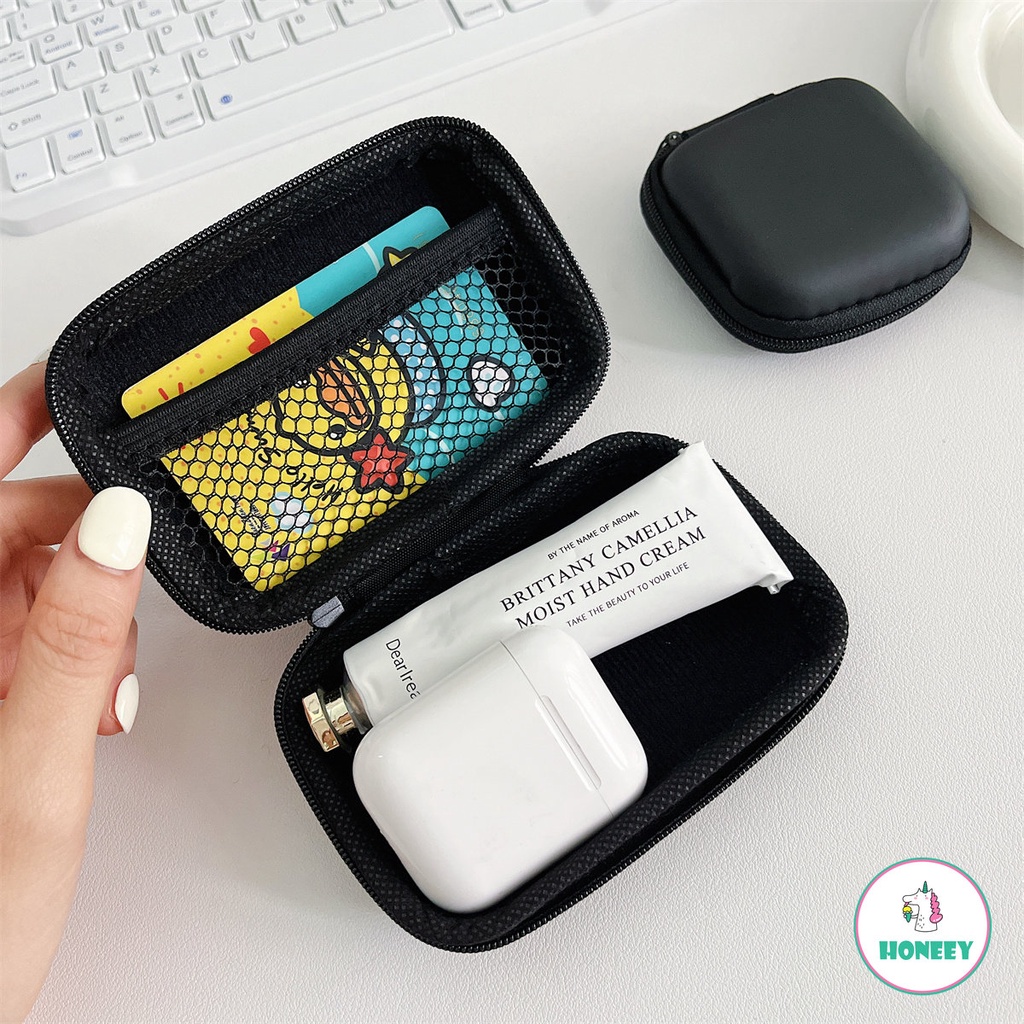 Sederhana Portabel Mini Ritsleting Hard Earbuds Memory Card Headphone Case Earphone Holder Case Tas Penyimpanan Kantong Kotak Kabel USB Organizer Panas