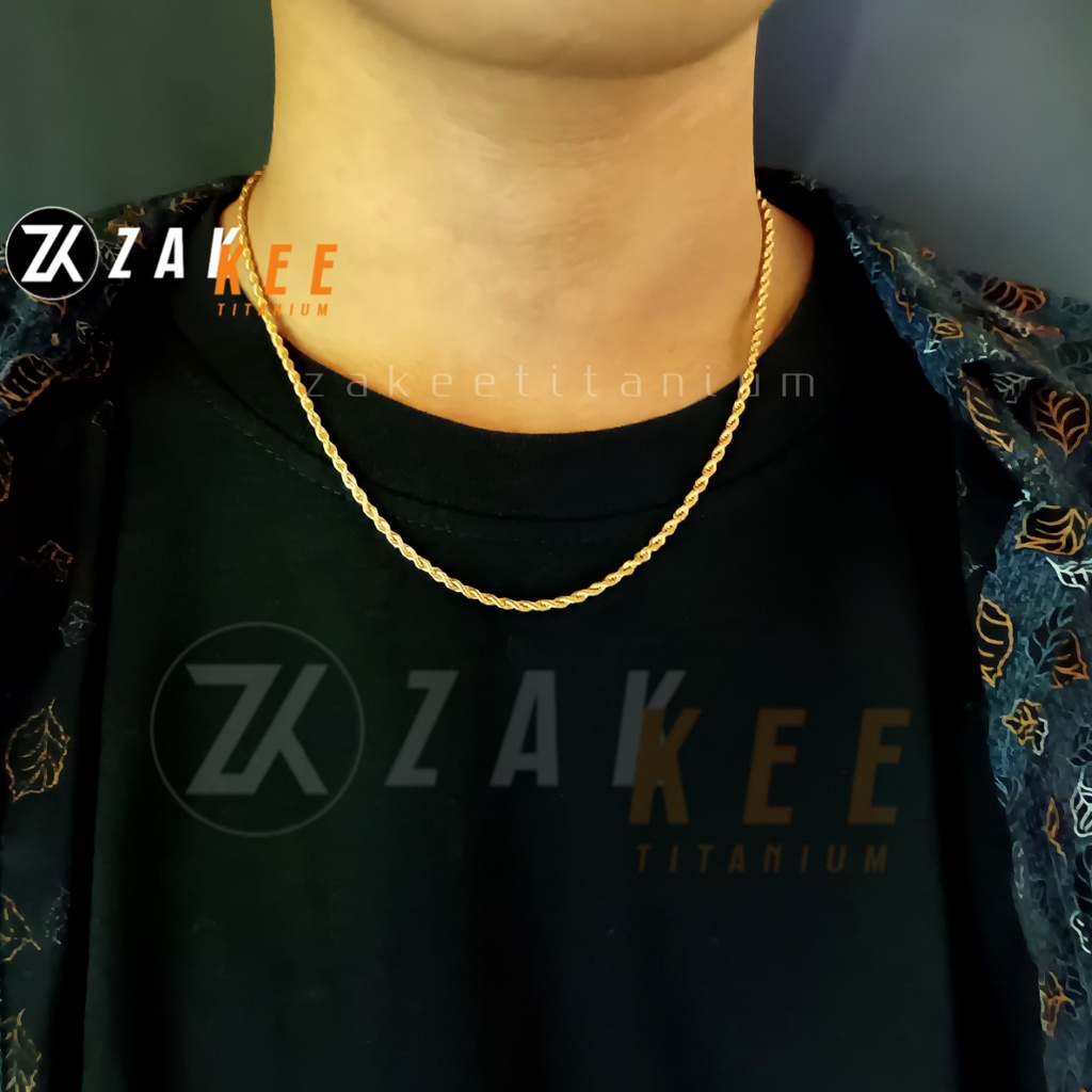 Kalung Pria Titanium Anti Karat Silver Cowok Cewek Keren Wanita Rantai Rante Tali Tambang Ulir Stainless Steel Panjang 45cm 60cm