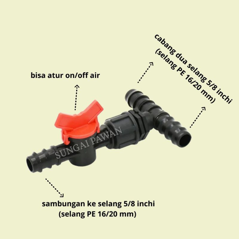 Ada Stok sambungan penyambung connector konektor kran keran on off cabang tiga 3 selang air 5/8