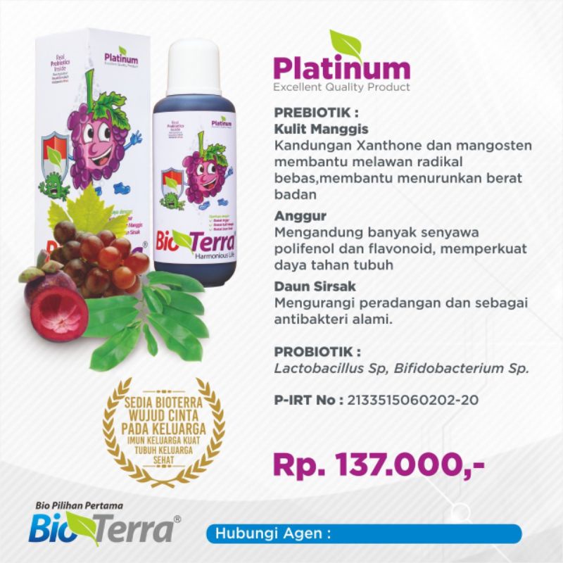 Bioterra Platinum Herbal Probiotik Biotera Platinum Lactobacillus 250 ml