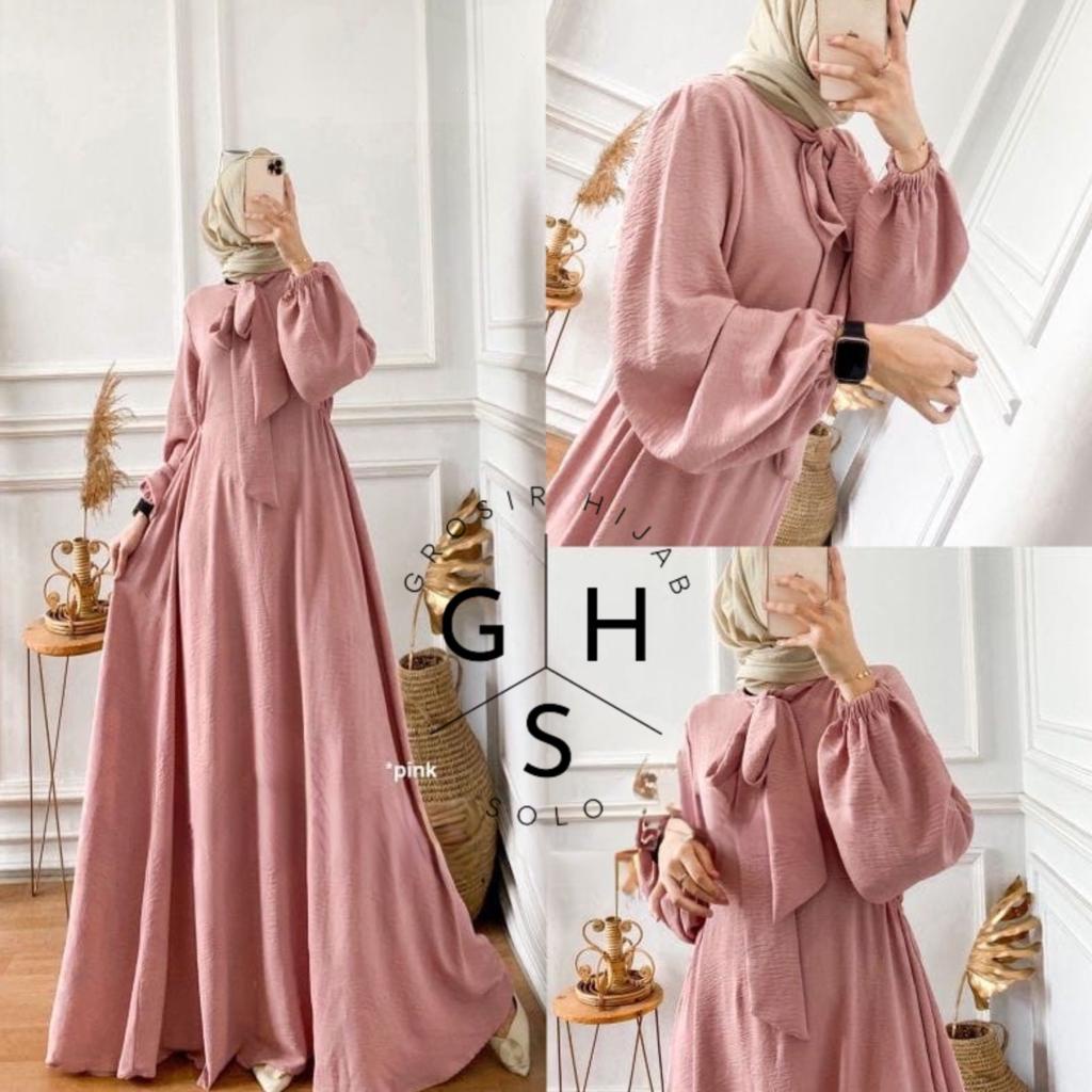 (DBY) GAMIS JISOO TALI LENGAN BALON DRESS WANITA CRINCLE AIRFLOW