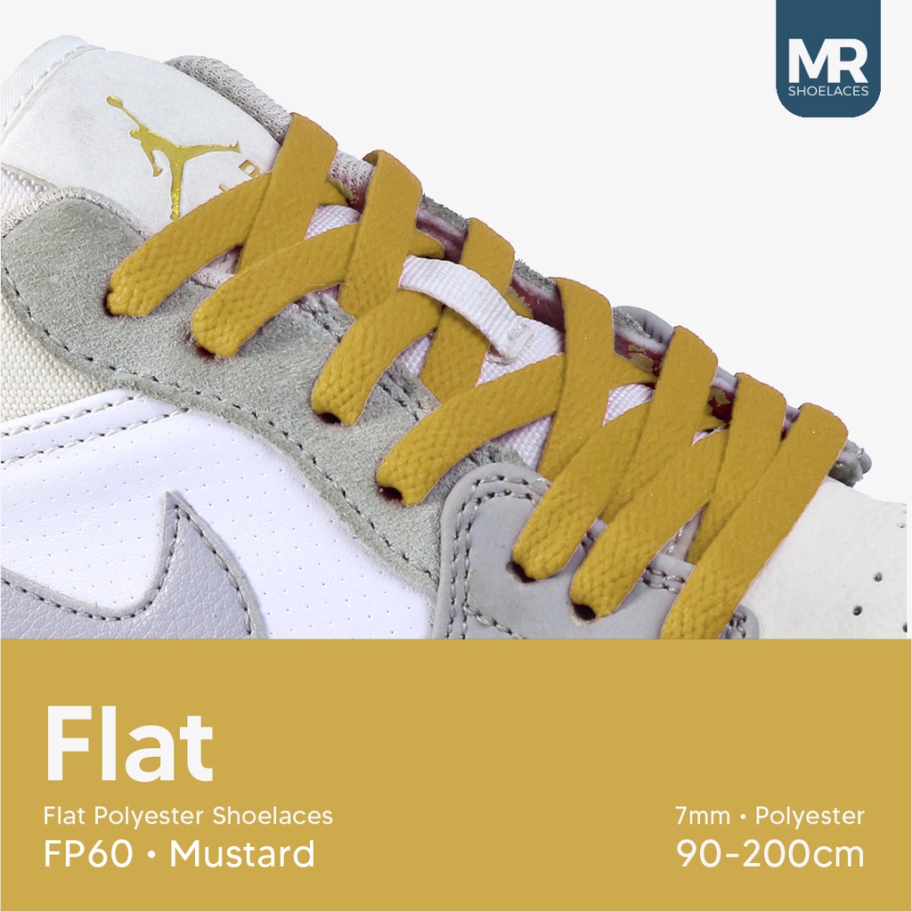 MR Shoelaces FP60 Kuning Mustard Sepatu Pipih Flat 7mm 90cm 100cm 120cm 130cm 140cm 150cm 180cm 200cm