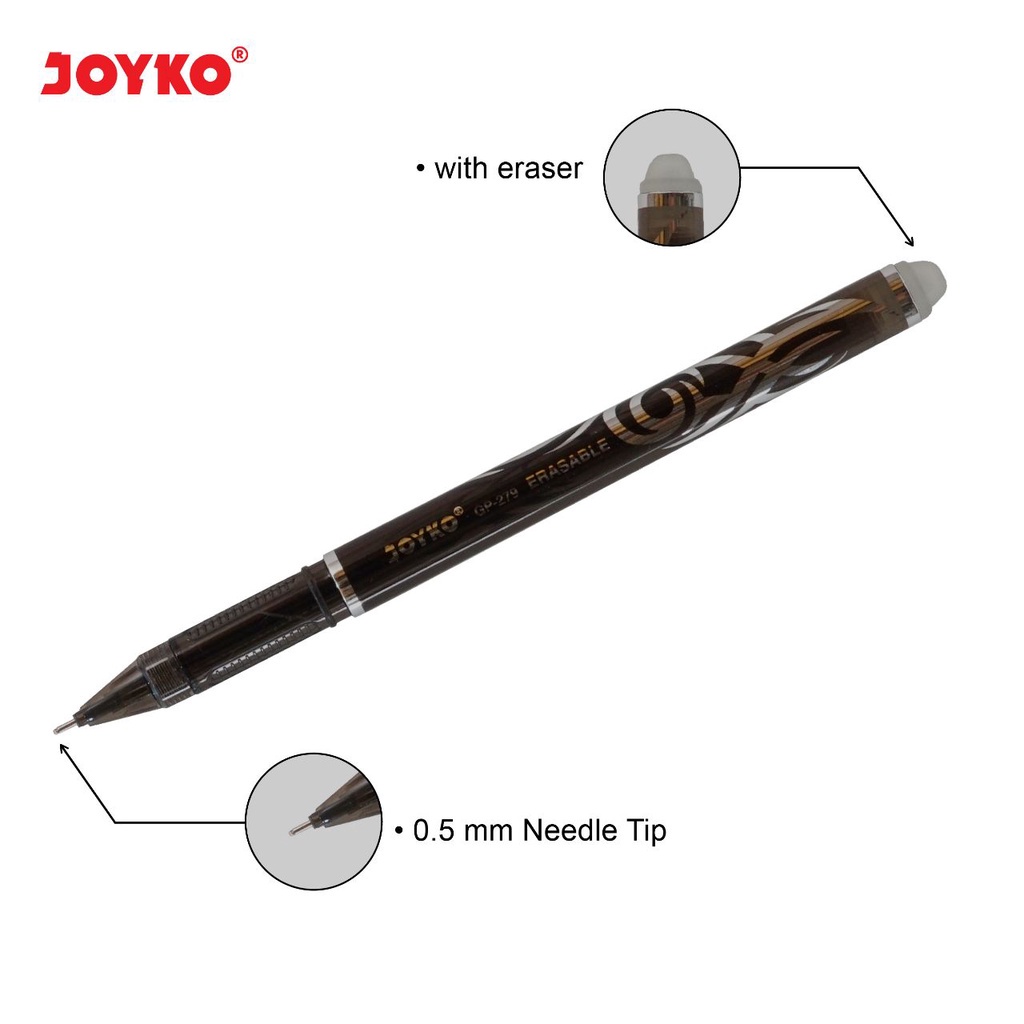 JOYKO GP-279 Erasble Gel Pen Hitam Pulpen Bisa Dihapus 1 Box isi 12 pcs