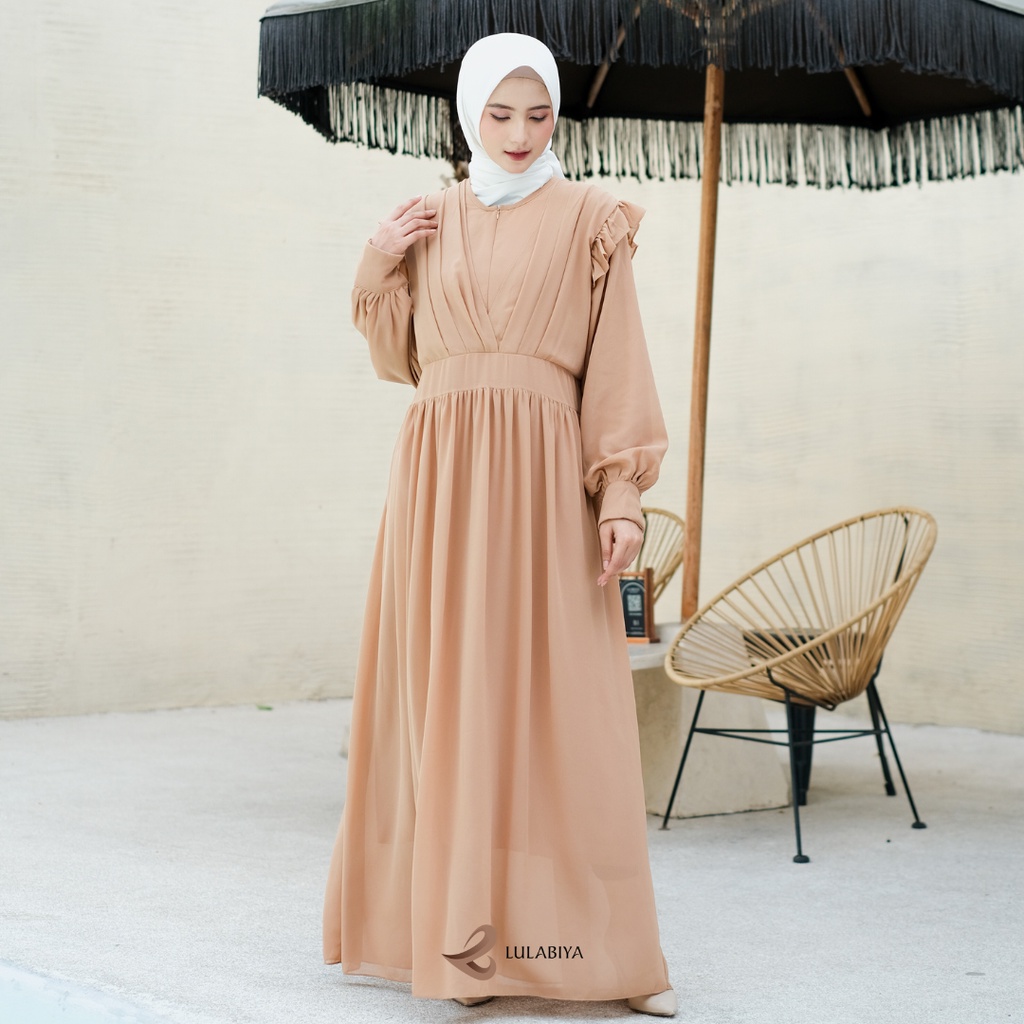 Sauqia Dress Lulabiya Mocca | Dress Muslim | Dress Busui | Gamis Jumbo | Gamis Kondangan | Gamis Ter