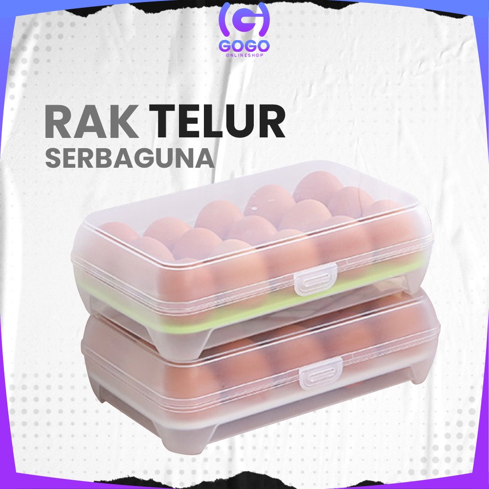 GOGO-C791 Kotak Tempat Rak Susun Penyimpanan Telur 15 Lubang Sekat / Rak Wadah Tempat Telor 15 Butir Egg Box Storage Organizer Anti Pecah