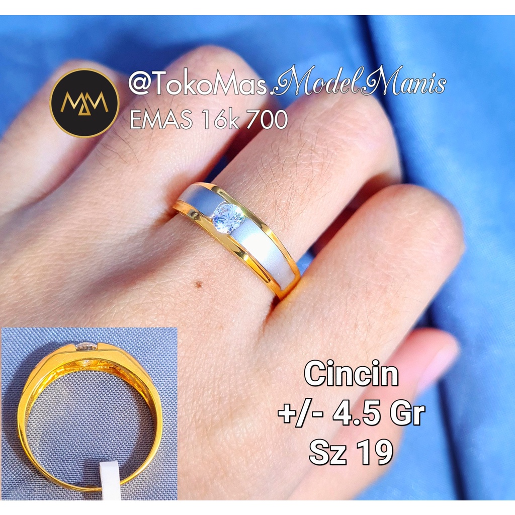Cincin polos kombinasi putih emas kuning 700 kadar 16k
