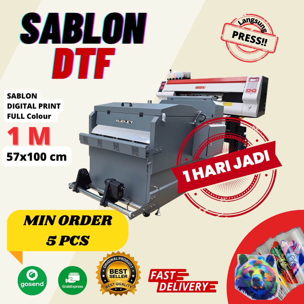 

Jasa Cetak Print DTF Sablon Custom Min 5 Meter High Quality 8 Pass Murah Sablon Siap Press Setrika