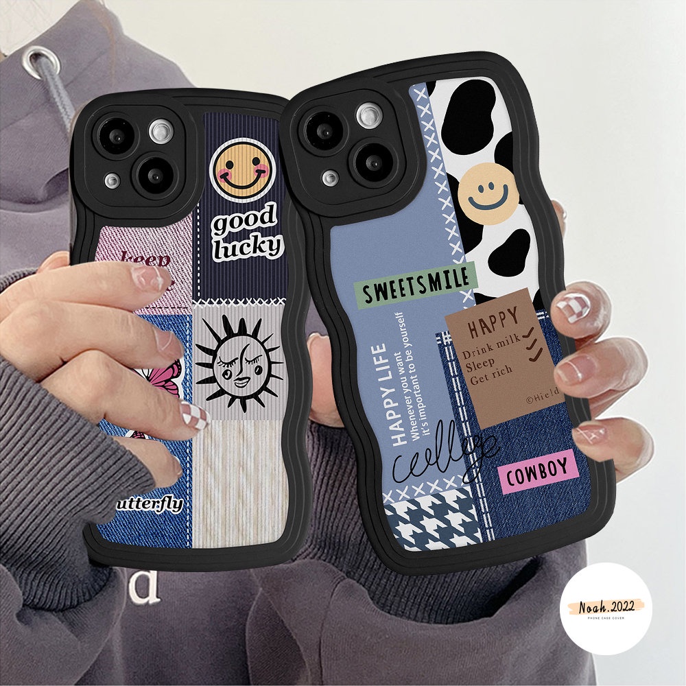 Soft Case Realme 10 C35 C33 C30 C21Y C25Y C25 C25s C21 C20 C20A C11 C12 C15 C17 C3 9 8 Pro 7 7i 5 5i 6i 5s Narzo 20 30A 50label Sambungan Smiley Face TPU Penutup Belakang Gelombang Casing Edge