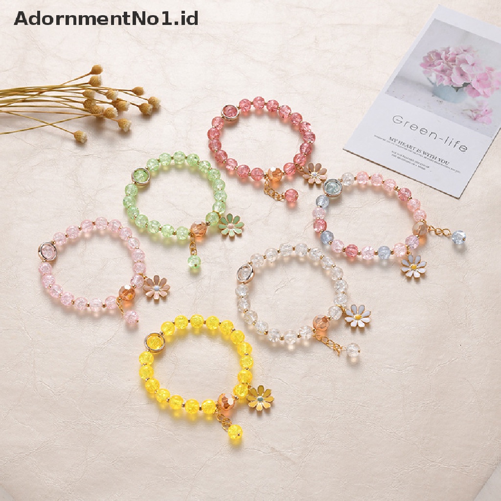 [AdornmentNo1] Korean Crystal Bracelet Pink Cute Girly Bracelet Daisy Gelang Tangan Perempuan Gelang Wanita Aksesoris Fashion [ID]