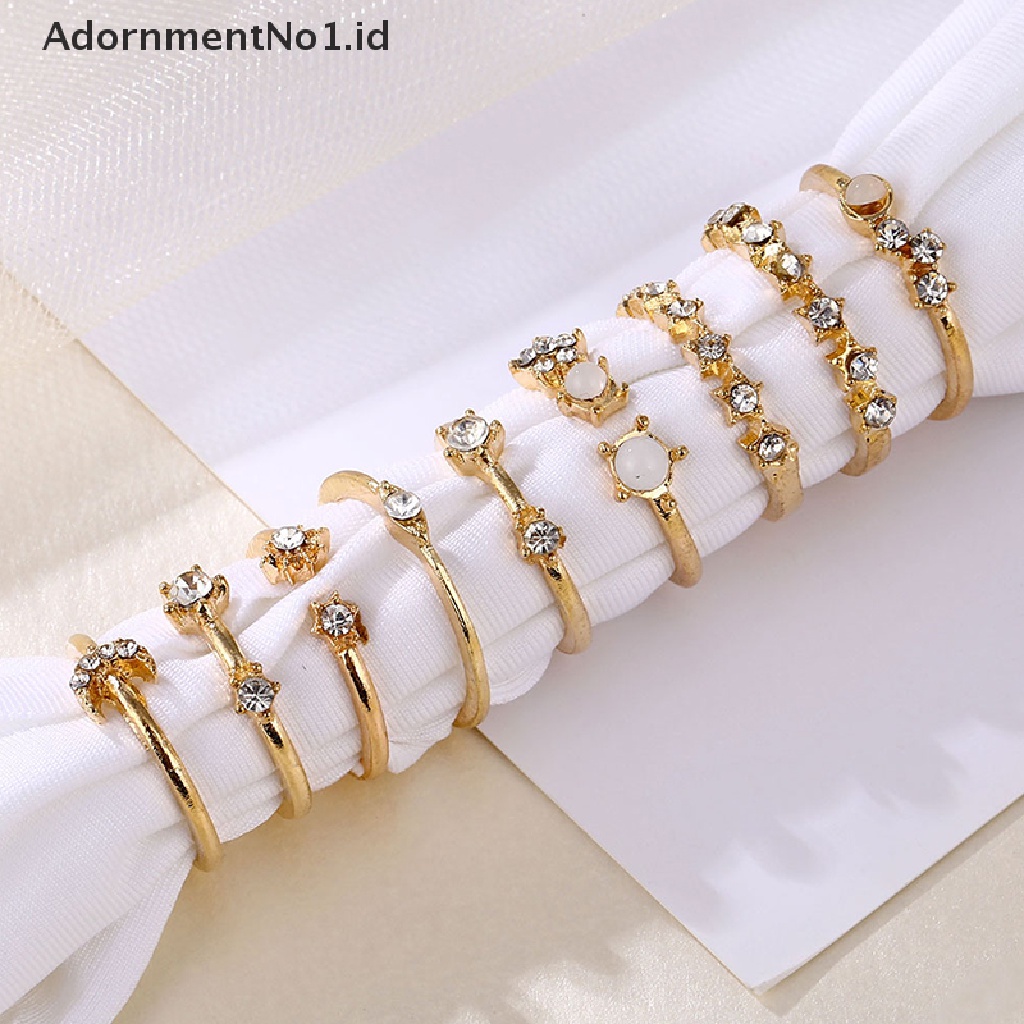 [AdornmentNo1] 9pcs Vintage Kristal Bintang Bulan Cincin Set Wanita Boho Jari Cincin Fashion Perhiasan [ID]