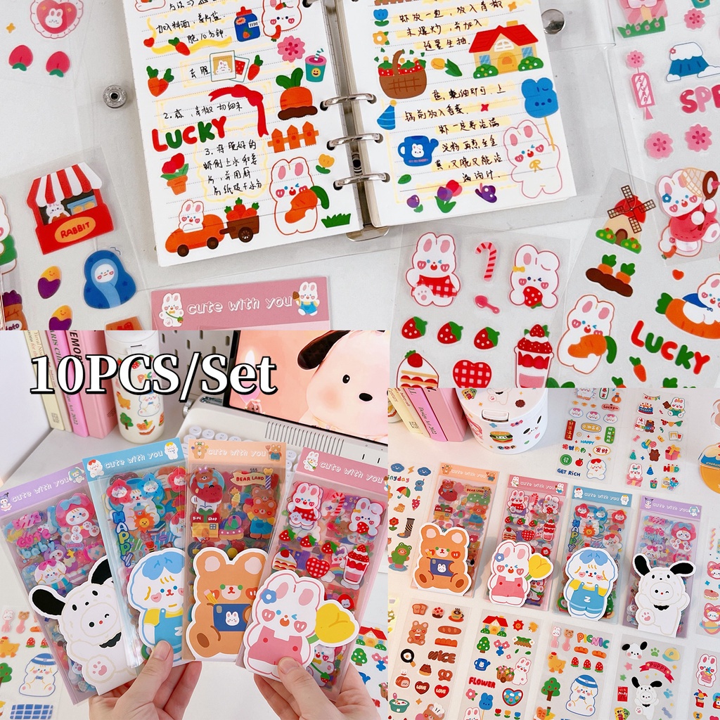 10 Buah/Set Lucu Kartun Hewan Stiker In Transparan Hewan Peliharaan Tahan Air Tangan Akun Stiker Cangkir Air Laptop Diary DIY Dekorasi Stiker Alat Tulis