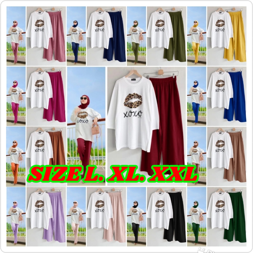 SETELAN KULOT BABYTERRY XOXO SIZE L XL XXL / SETELAN BAJU MUSLIM WANITA TERBARU / ONE SET TUNIK + CELANA PANJANG