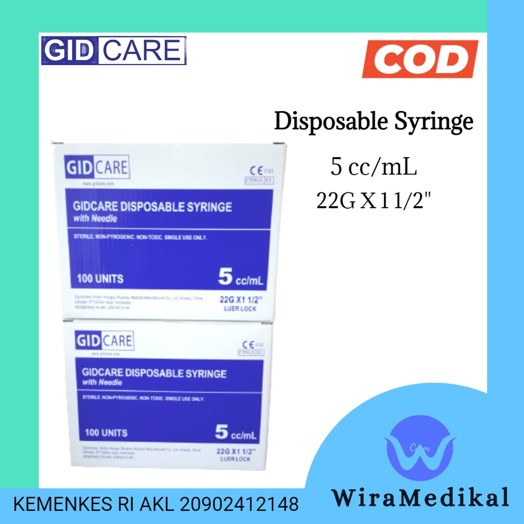 Disposable Spuit Syringe 5cc GID Care With Needle / GID Care Suntikan 5ml