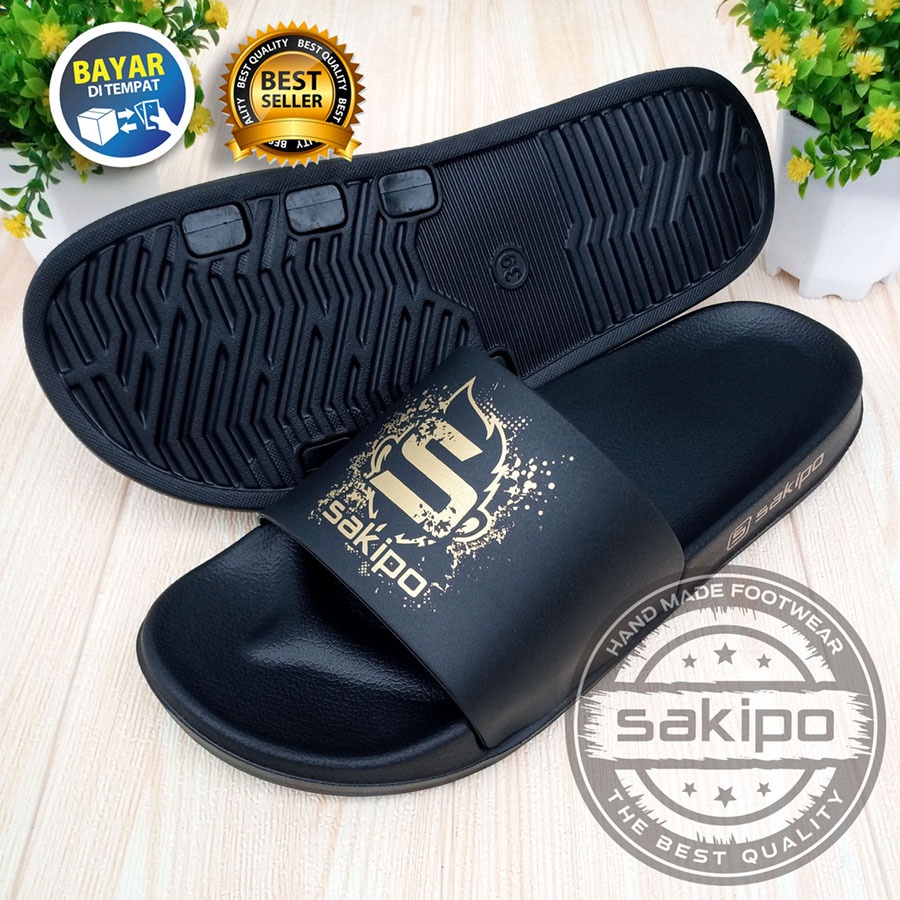 PROMO 2.2 COD SALE !! SANDAL DISTRO PRIA DEWASA REMAJA SLIDE HITAM EMAS / SENDAL SLIDE TAHAN AIR TRENDI KEKINIAN RINGAN NYAMAN DIPAKAI / SANDAL TAHAN AIR TRENDI TERBARU / SAKIPO