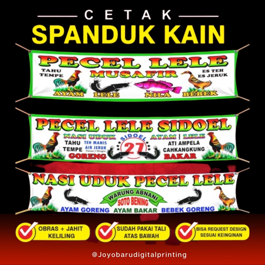 SPANDUK KAIN CUSTOM OUTDOOR.... PECEL LELE SATE MADURA DLL FREE DESIGN  !!!!