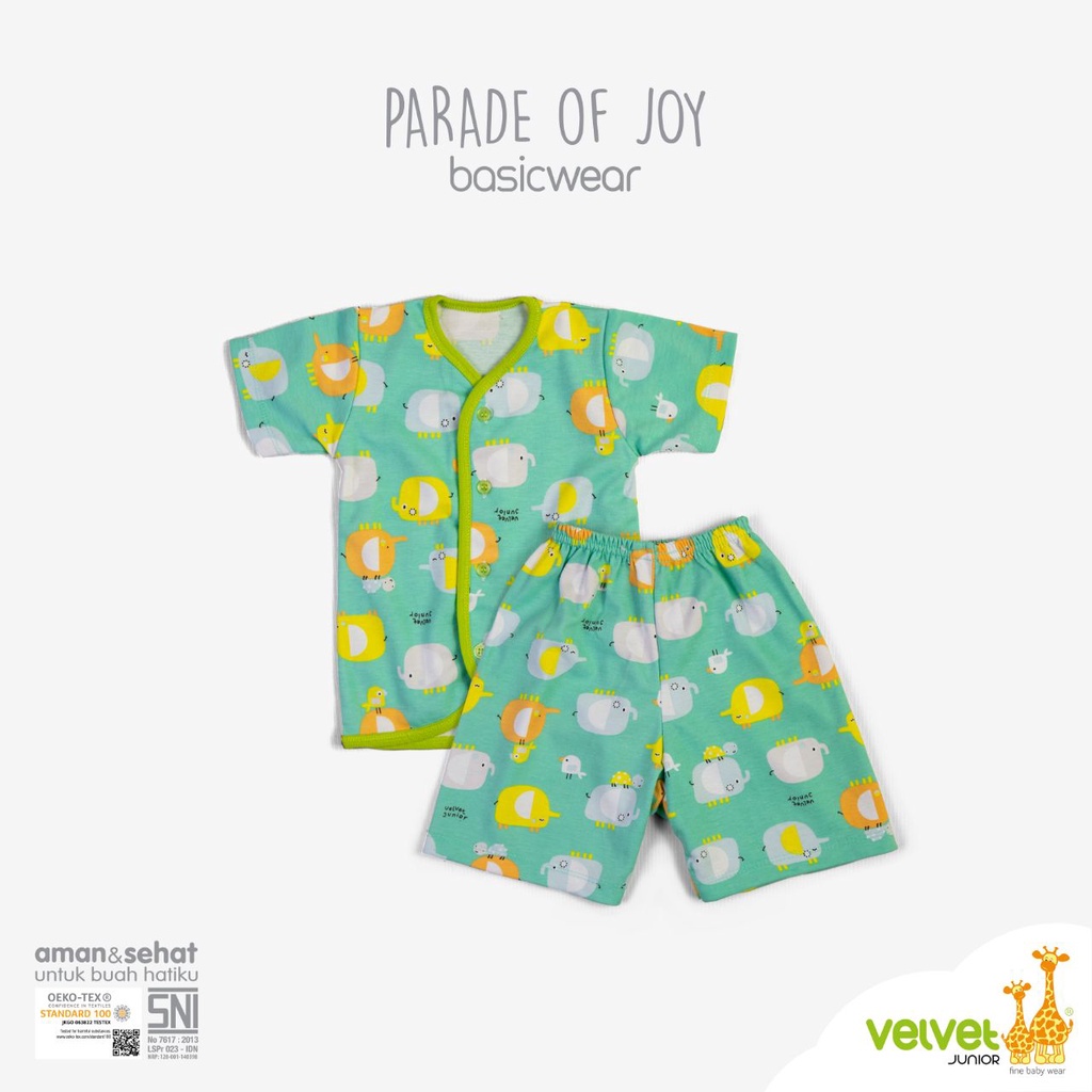 Baju Setelan Pendek Bayi Velvet Junior Kancing Depan Motif Parade Of Joy