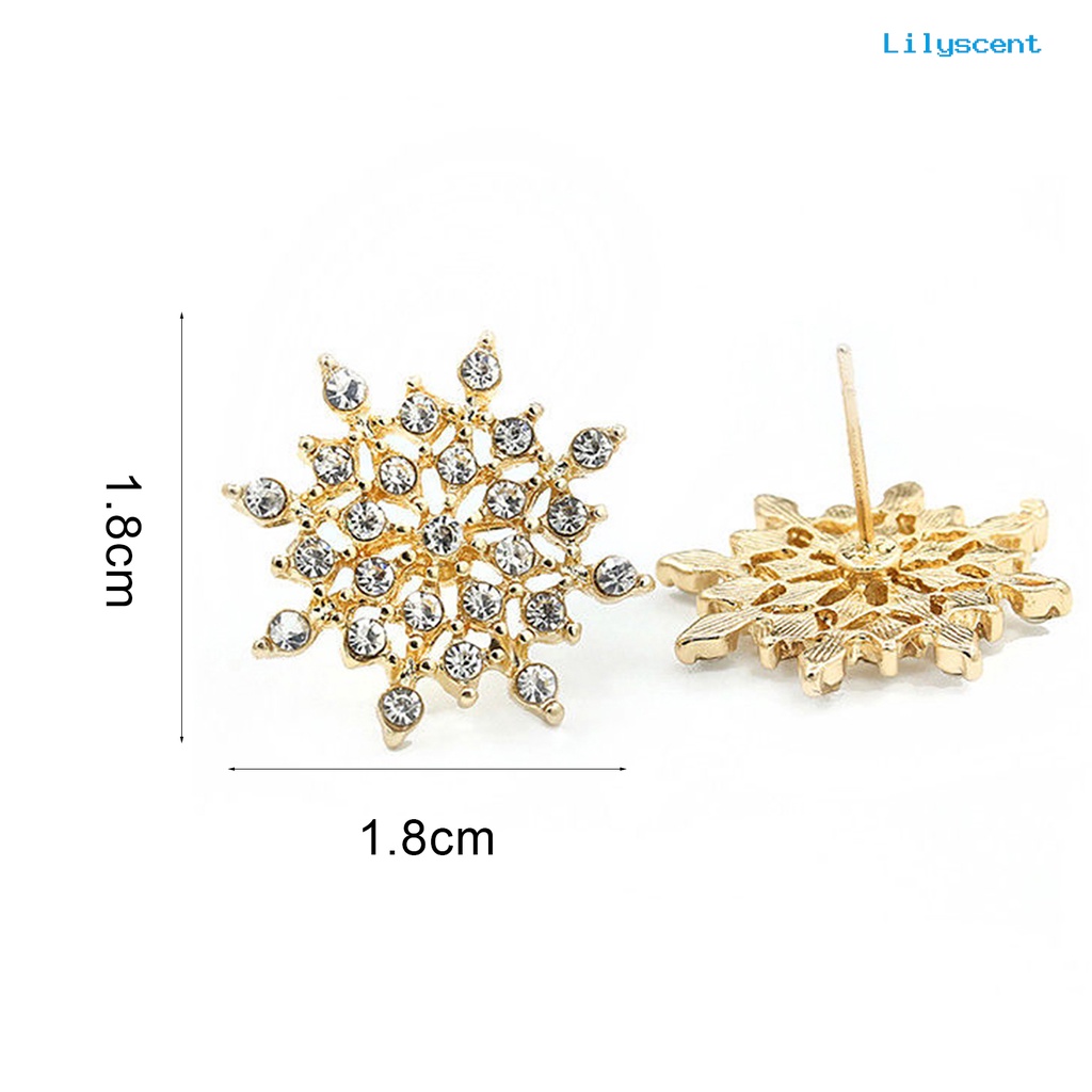 [LS] 1pasang Wanita Fashion Elegan Snowflake Berlian Imitasi Anting Ear Studs Perhiasan Hadiah Untuk Pakaian Sehari-Hari