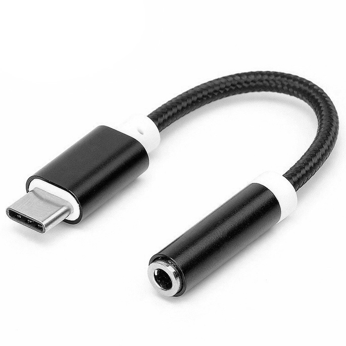 Kabel Adaptor USB Type C ke 3.5mm Audio Port Braided - PJ1645-01 - Black